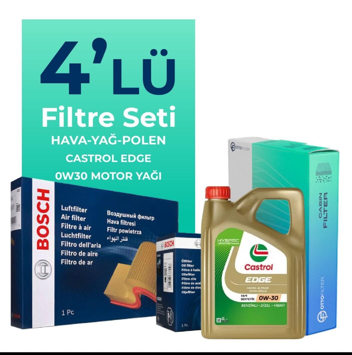 Bosch Audi Q7 50 Dizel Filtre Bakım Seti Castrol Motor Yağlı (2019-2024) 4 Lü - Görsel 1