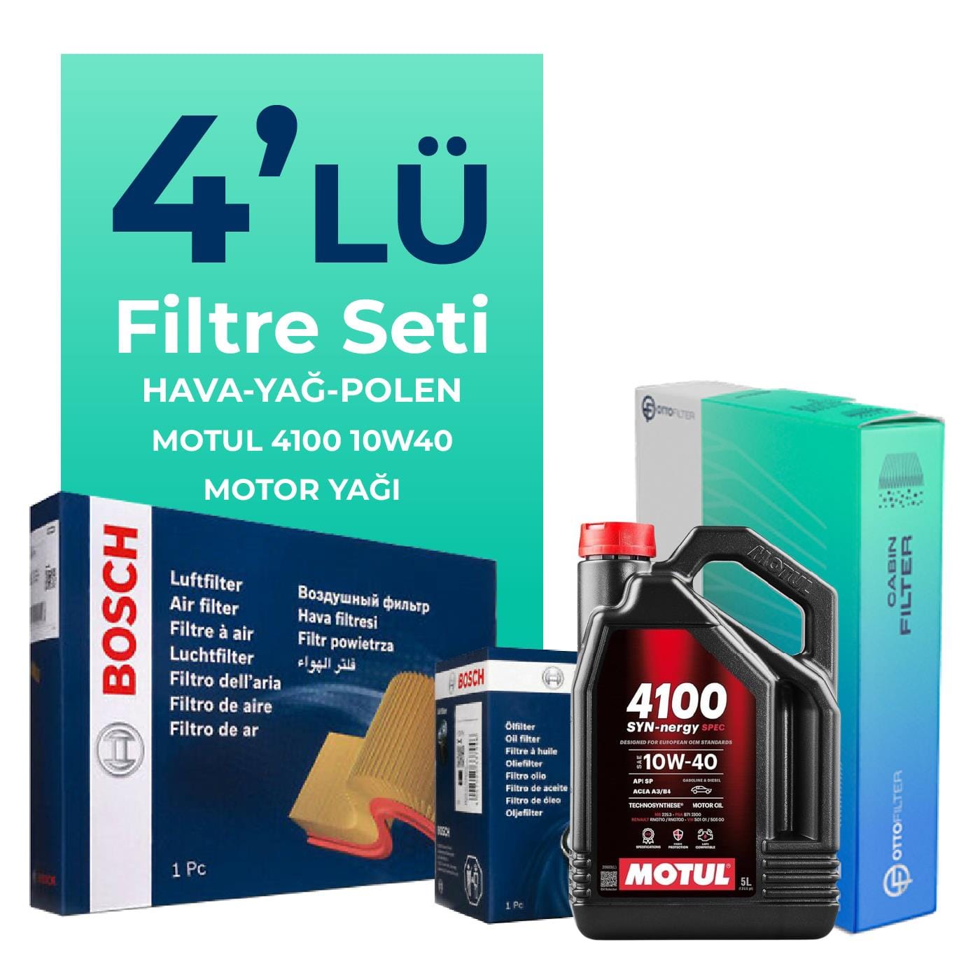 BOSCH Fiat Stilo 1.6 Filtre Bakım Seti Motul Motor Yağlı (2001-2008) 4 Lü