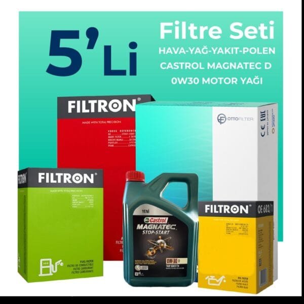 Filtron Ford C-MAX 1.5 Dizel Filtre Bakım Seti Castrol Motor Yağlı (2015-2019) 5 Li
