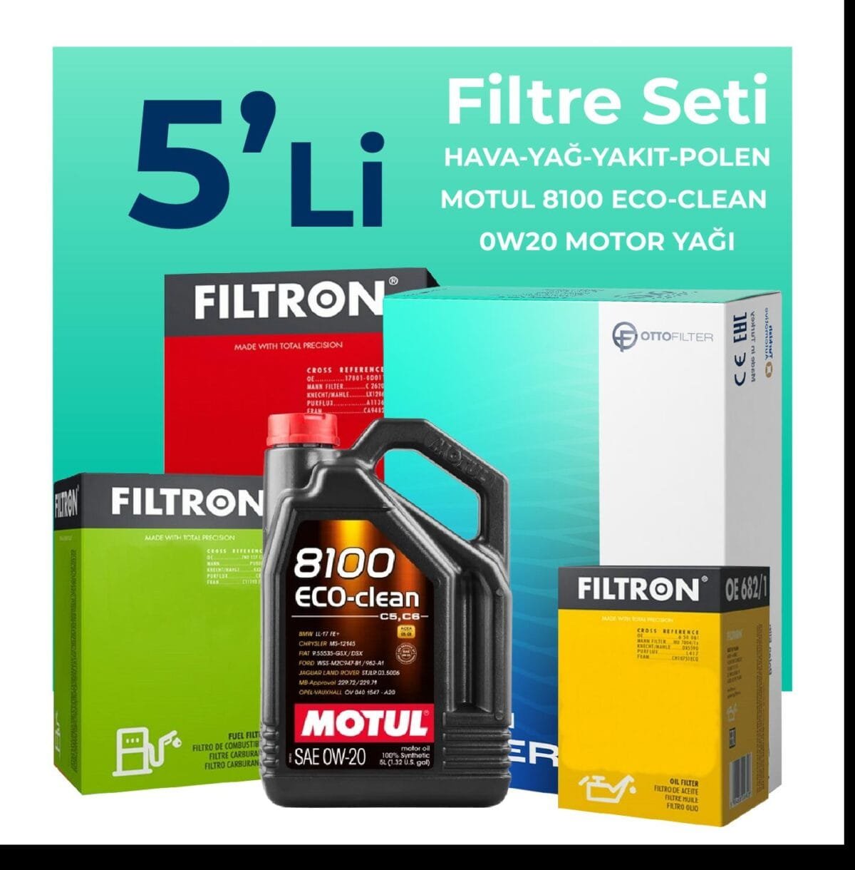 Filtron Opel Insignia 1.5 Dizel Filtre Bakım Seti Motul Motor Yağlı (2018-2023) 5 Li - Görsel 1