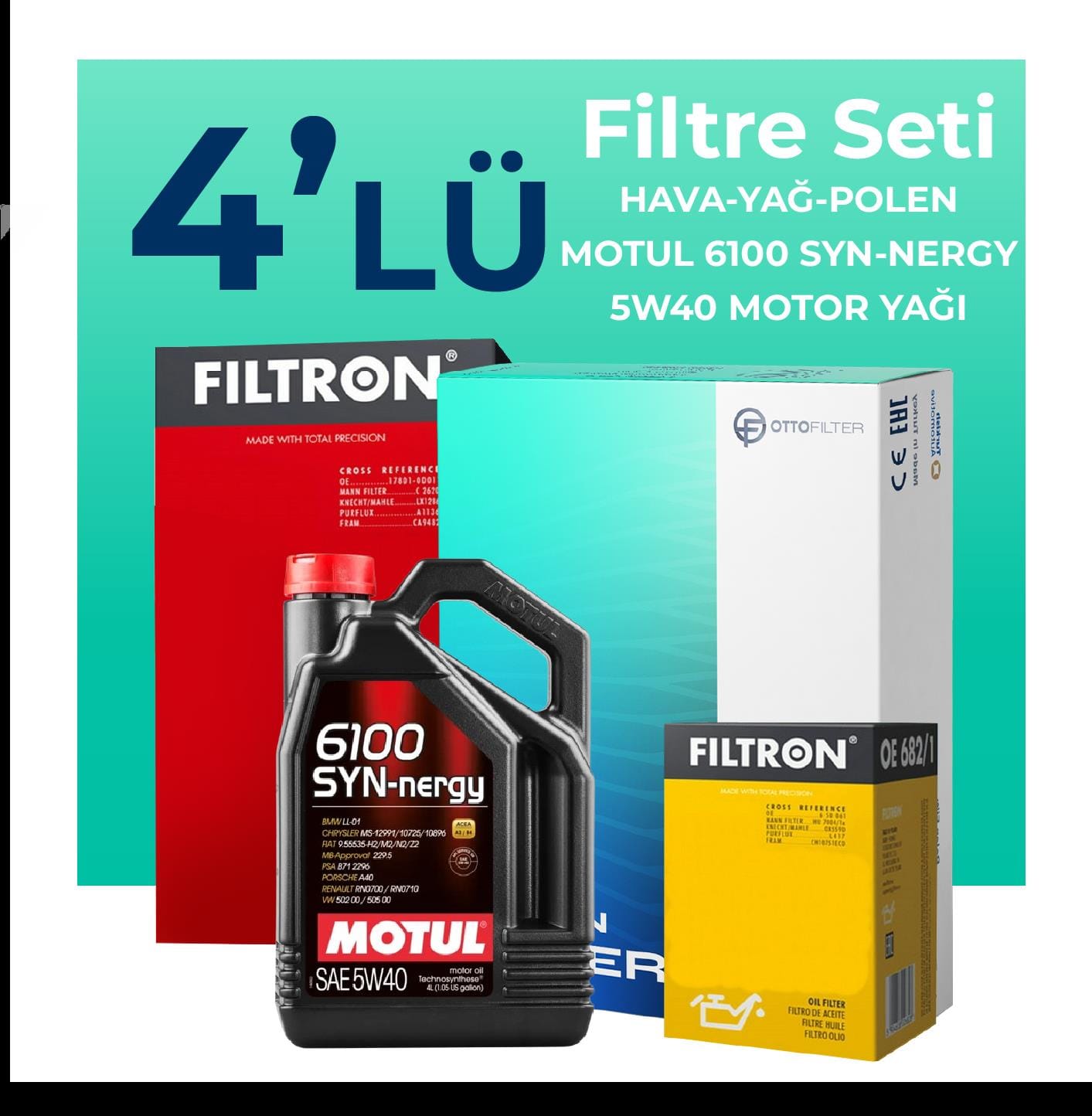 Filtron Renault Captur 0.9 Benzin TCe Filtre Bakım Seti Motul Motor Yağlı (2013-2019) 4 Lü
