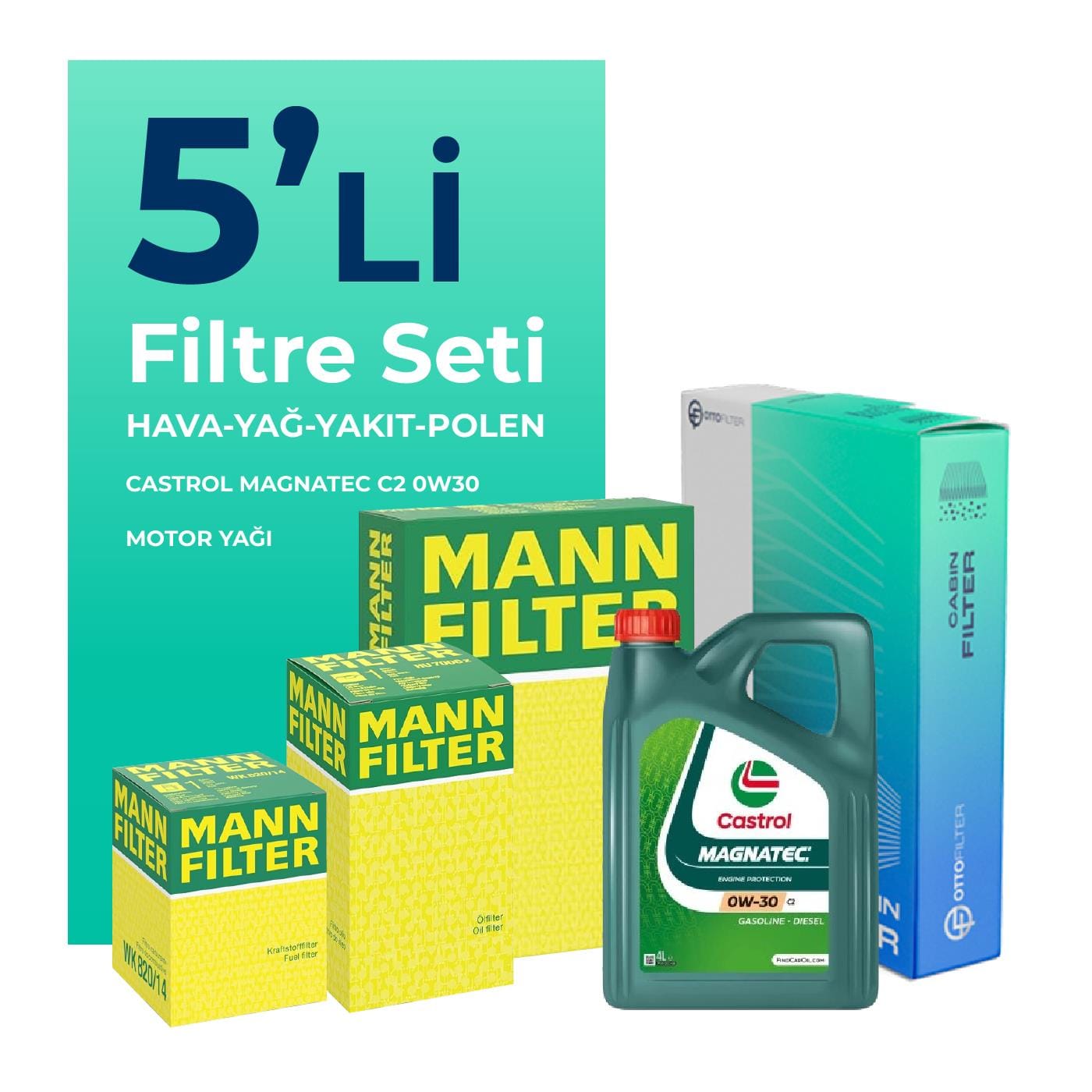 MANN Fiat Doblo 1.3 Dizel Filtre Bakım Seti Castrol Motor Yağlı EURO 6 (2015-2022) 5 Li