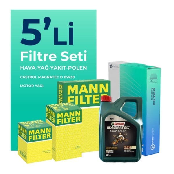 MANN Ford Tourneo Custom 2.0 Dizel Filtre Bakım Seti Castrol Motor Yağlı (2015-2023) 5 Li