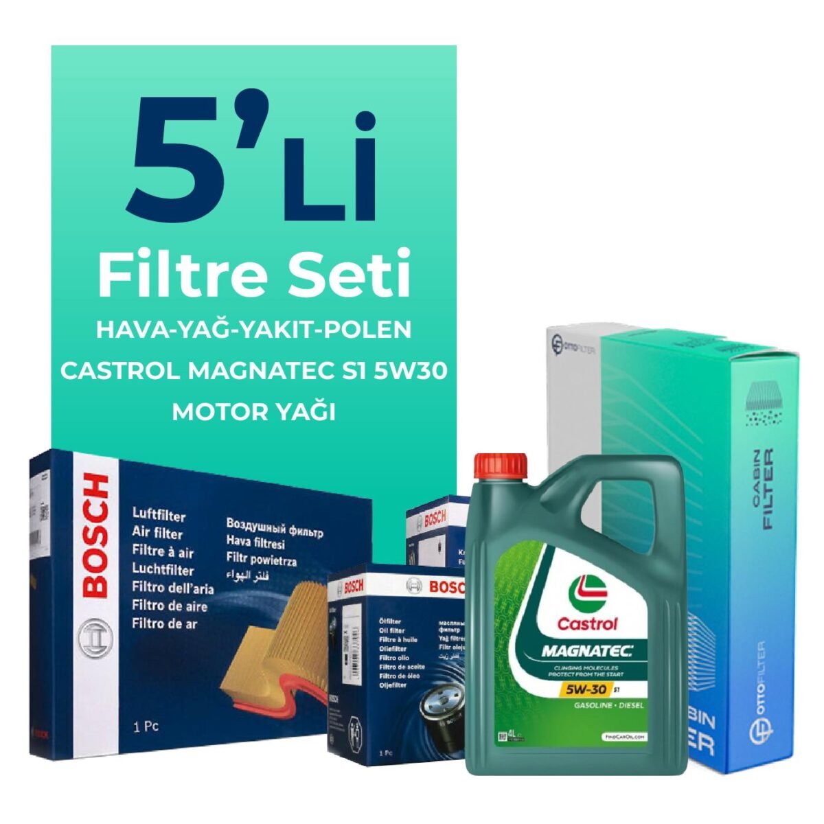 Bosch Alfa Mito 1.3 Dizel Filtre Bakım Seti Castrol Motor Yağlı (2009-2018) 5 Li - Görsel 1