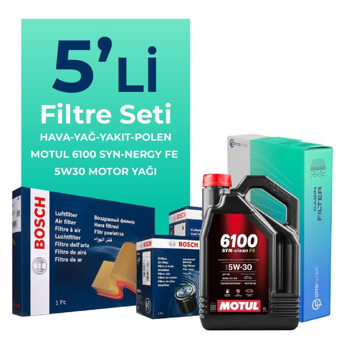 Bosch Alfa Mito 1.3 Dizel Filtre Bakım Seti Motul Motor Yağlı (2009-2018) 5 Li - Görsel 1