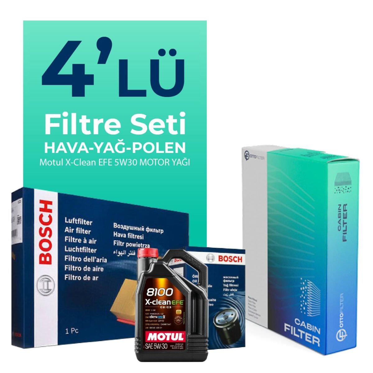 Bosch Audi A4 1.8 Tfsi Filtre Bakım Seti Motul Motor Yağlı (2008-2015) 4 Lü - Görsel 1