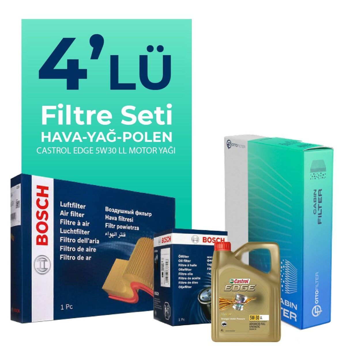 Bosch Audi A6 3.0 Dizel Filtre Bakım Seti Castrol Motor Yağlı (2008-2011) 4 Lü - Görsel 1