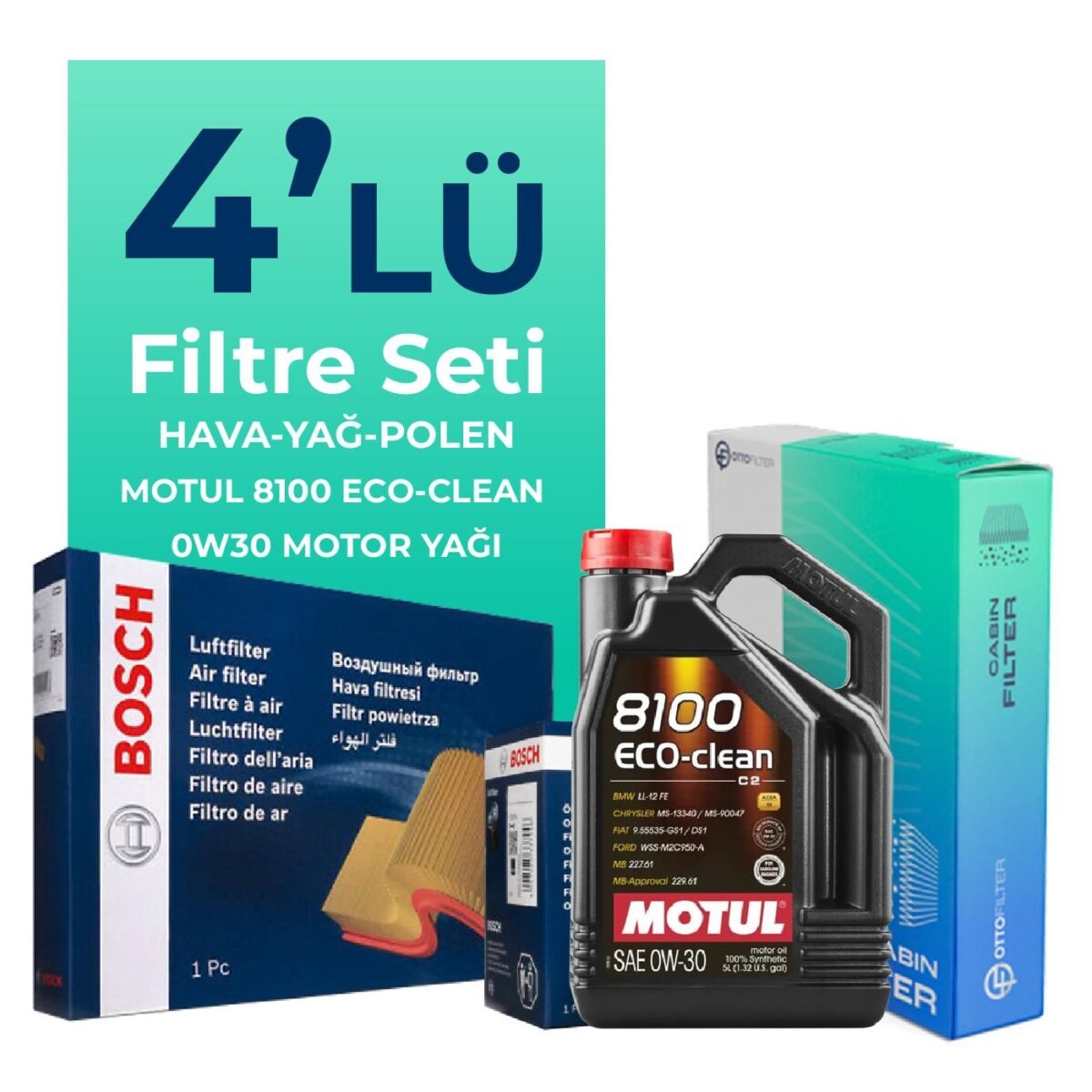 Bosch Audi Q7 50 Dizel Filtre Bakım Seti Motul Motor Yağlı (2019-2024) 4 Lü - Görsel 1