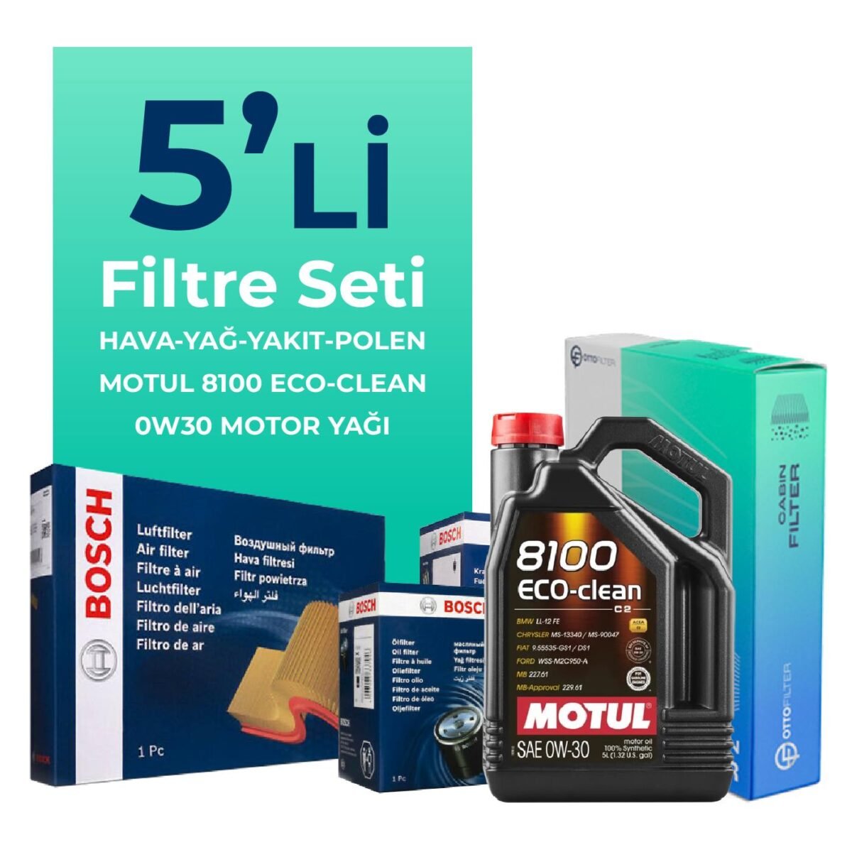 Bosch Audi Q7 50 Dizel Filtre Bakım Seti Motul Motor Yağlı (2019-2024) 5 Li - Görsel 1