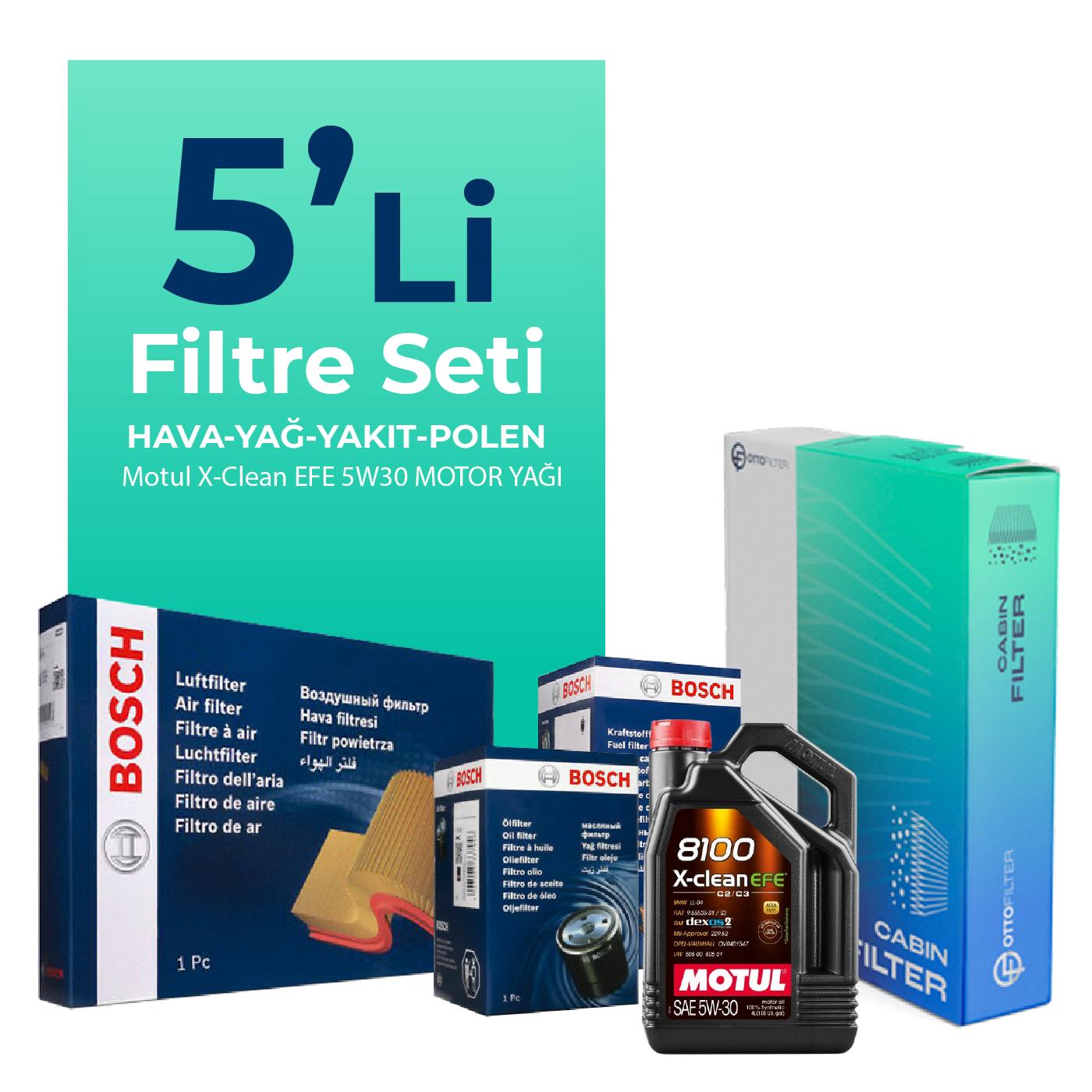 Bosch BMW 1.16D Filtre Bakım Seti Motul Motor Yağlı (2019-2023) 5 Li