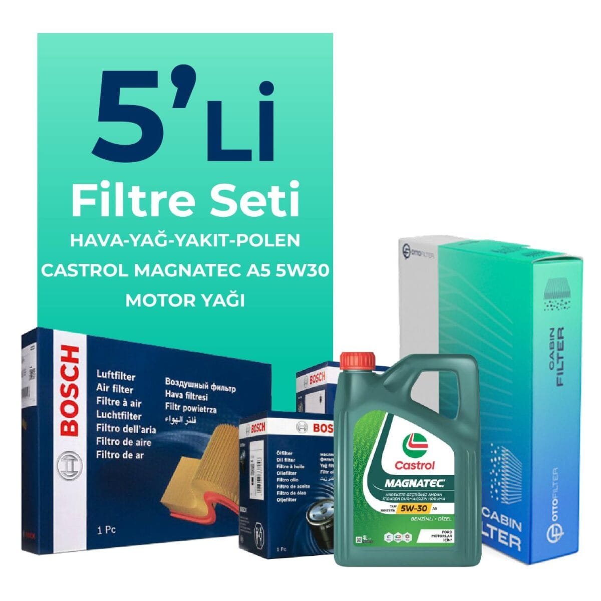BOSCH Citroen C2 1.4 Dizel Filtre Bakım Seti Castrol Motor Yağlı (2003-2010) 5 Li - Görsel 1