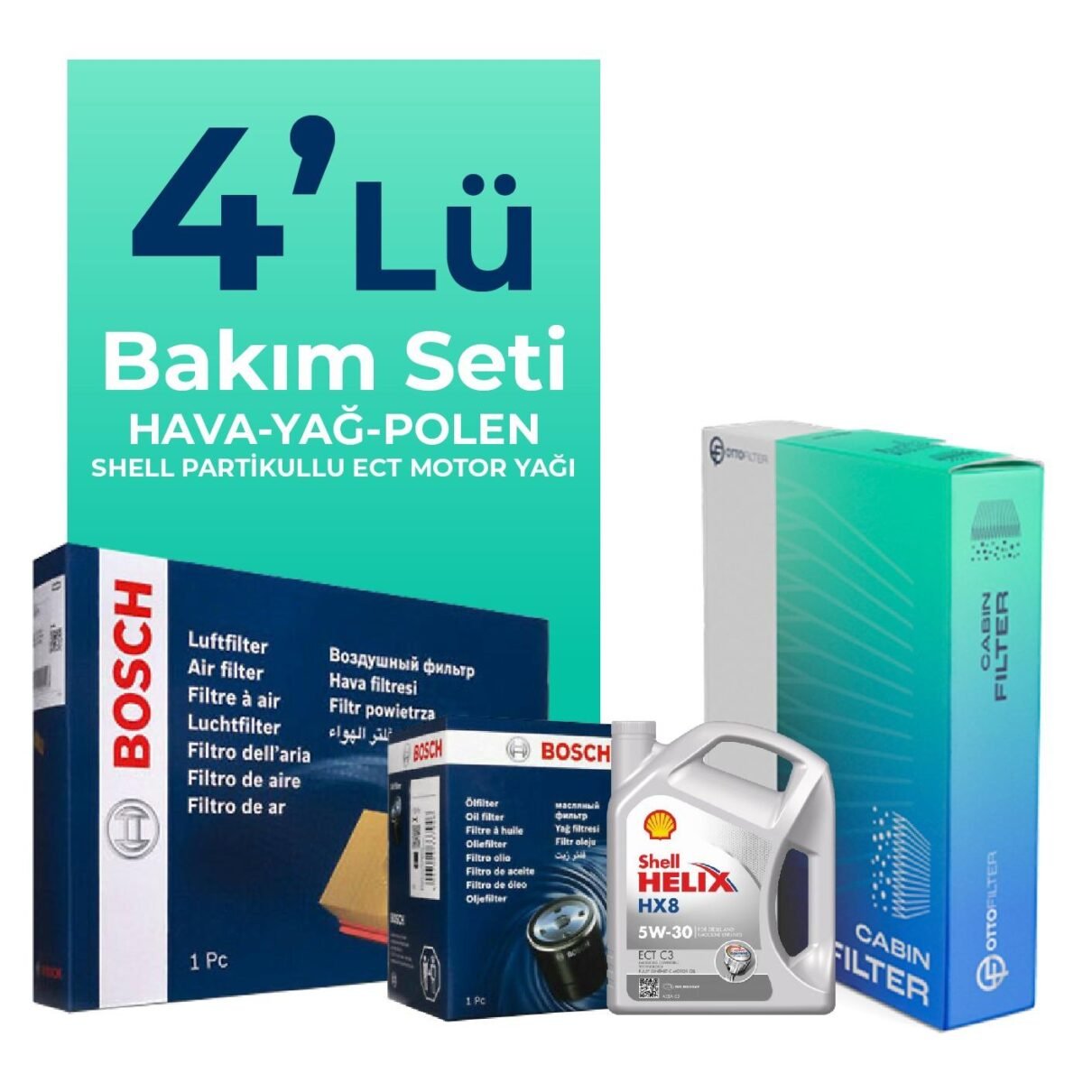 BOSCH Citroen C4 1.6 Dizel Filtre Bakım Seti Shell Motor Yağlı (2004-2011) 4 Lü - Görsel 1