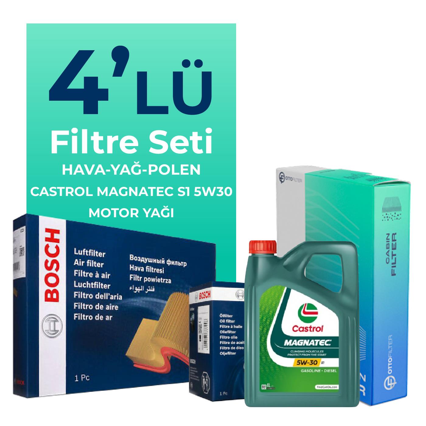 BOSCH Fiat Doblo 1.3 Dizel Filtre Bakım Seti Castrol Motor Yağlı EURO 5 (2010-2016) 4 Lü