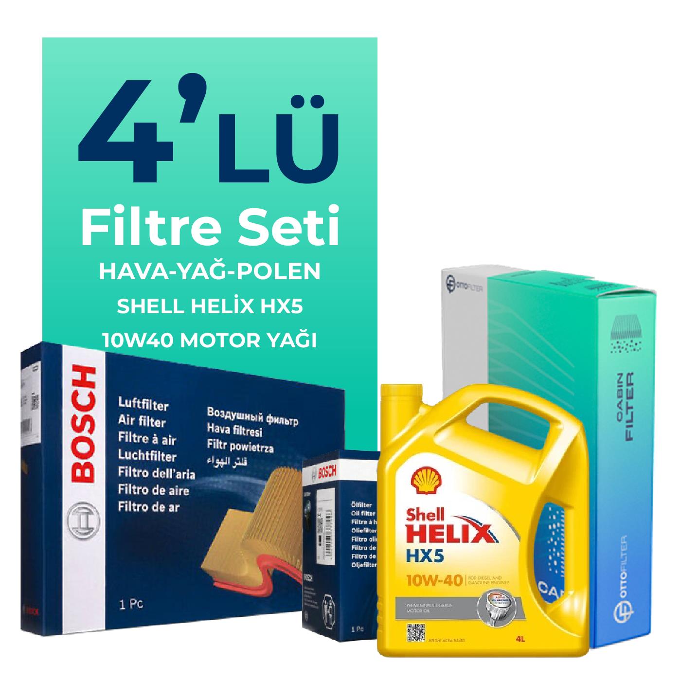 BOSCH Fiat Punto 1.2 Benzinli Filtre Bakım Seti Shell Motor Yağlı (2005-2011) 4 Lü