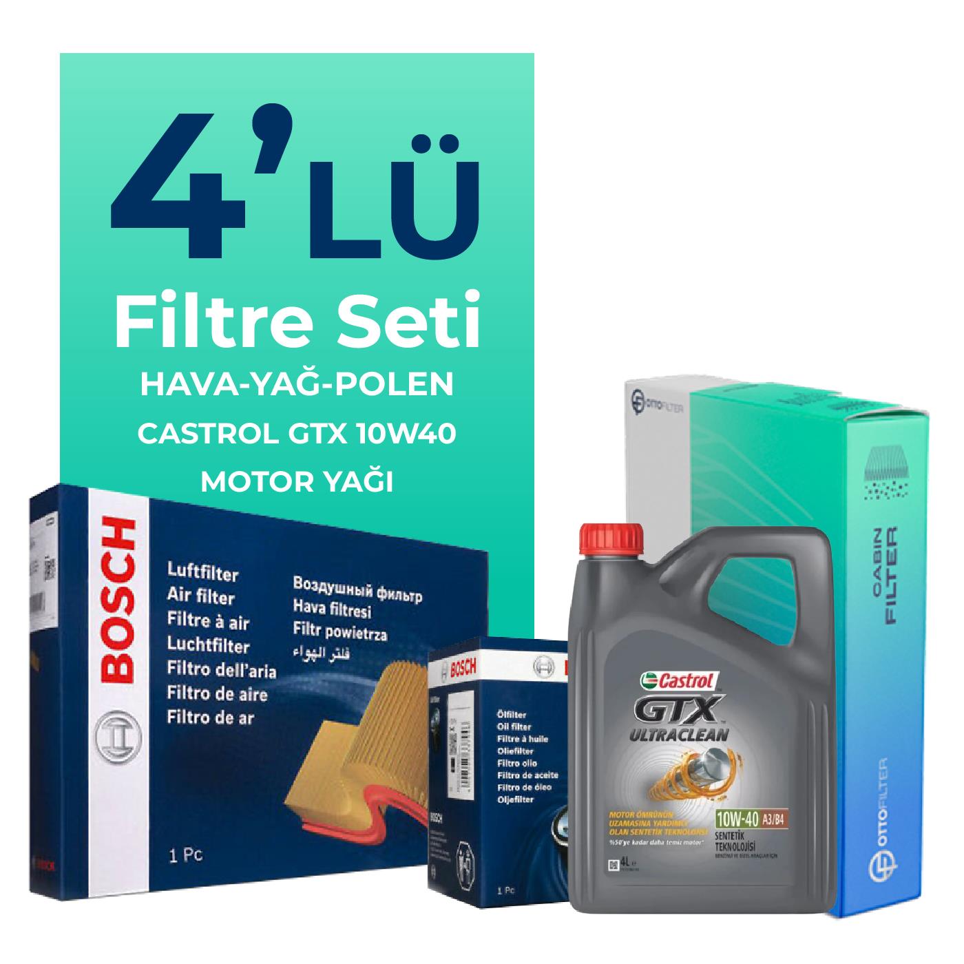 BOSCH Fiat Siena 1.2 Benzinli Filtre Bakım Seti Castrol Motor Yağlı (2000-2012) 4 Lü