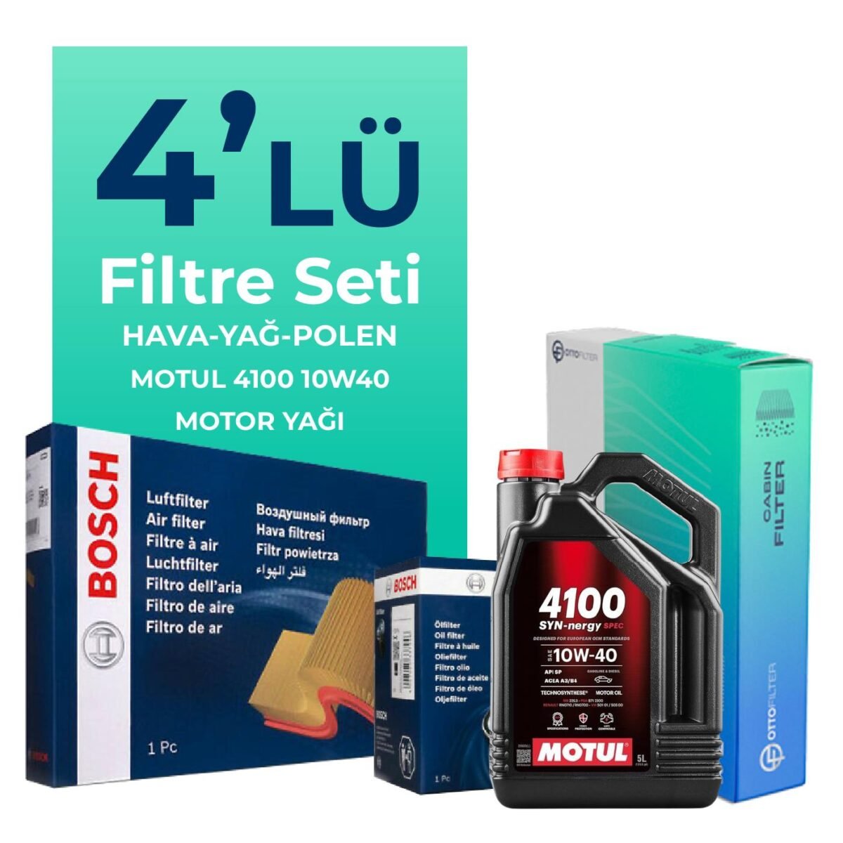BOSCH Fiat Siena 1.2 Benzinli Filtre Bakım Seti Motul Motor Yağlı (2000-2012) 4 Lü - Görsel 1