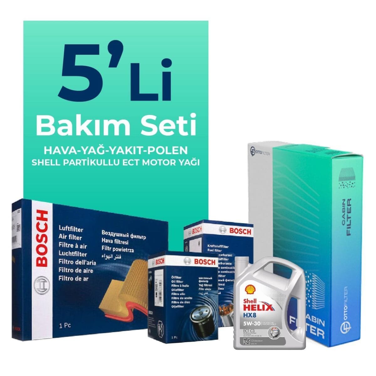BOSCH Ford C-MAX 1.6 Dizel Filtre Bakım Seti Shell Motor Yağlı (2011-2019) 5 Li - Görsel 1