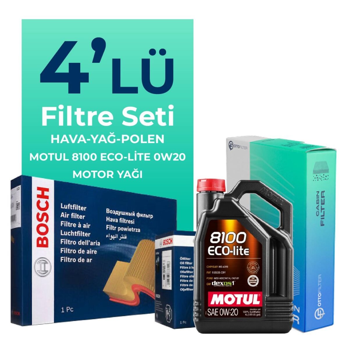 BOSCH Ford Focus 1.5 Benzin Filtre Bakım Seti Motul Motor Yağlı (2018-2024) 4 Lü - Görsel 1