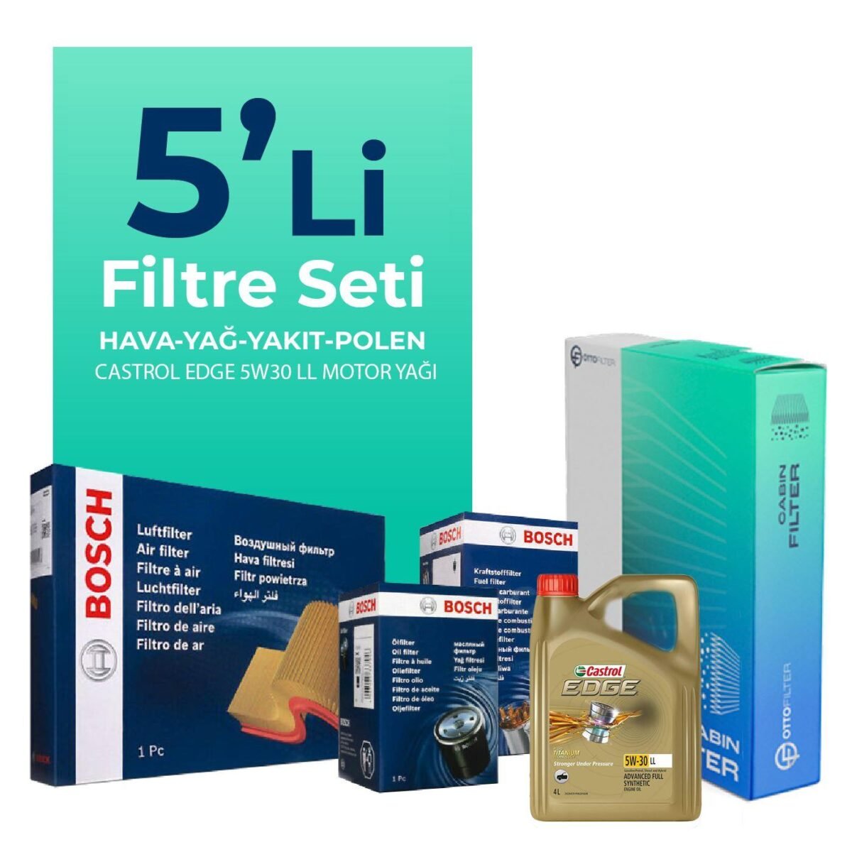 BOSCH Honda Civic 1.6 Dizel Filtre Bakım Seti Castrol Motor Yağlı (2013-2019) 5 Li - Görsel 1