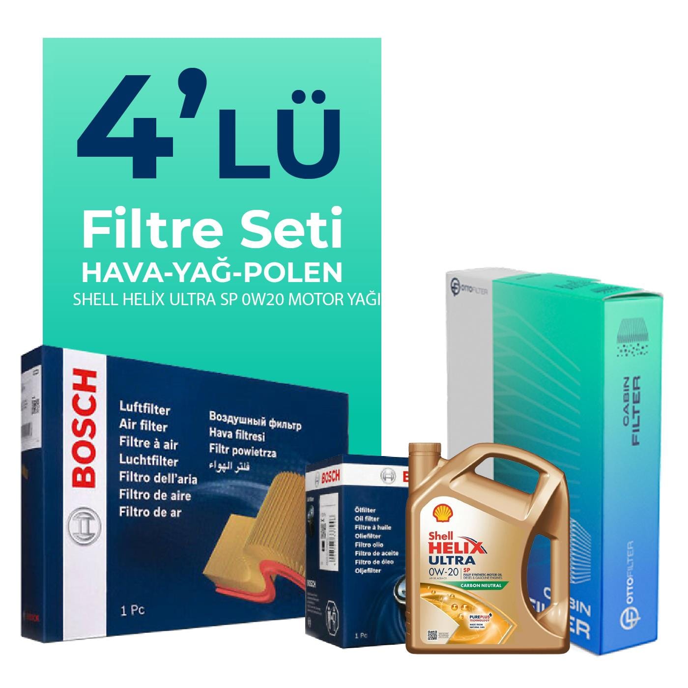 BOSCH Opel Corsa 1.0 Filtre Bakım Seti Shell Motor Yağlı (2014-2019) 4 Lü