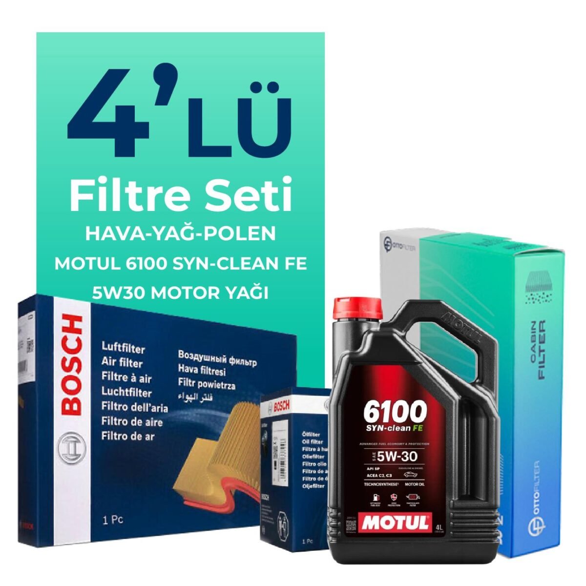 BOSCH Opel Corsa 1.4 Filtre Bakım Seti Motul Motor Yağlı (2014-2019) 4 Lü - Görsel 1