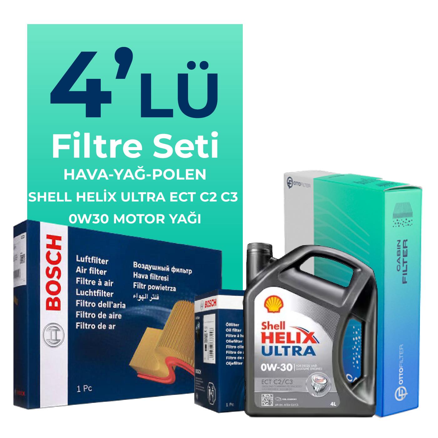 BOSCH Peugeot 3008 1.6 Benzin THP Filtre Bakım Seti Shell Motor Yağlı (2010-2015) 4 Lü