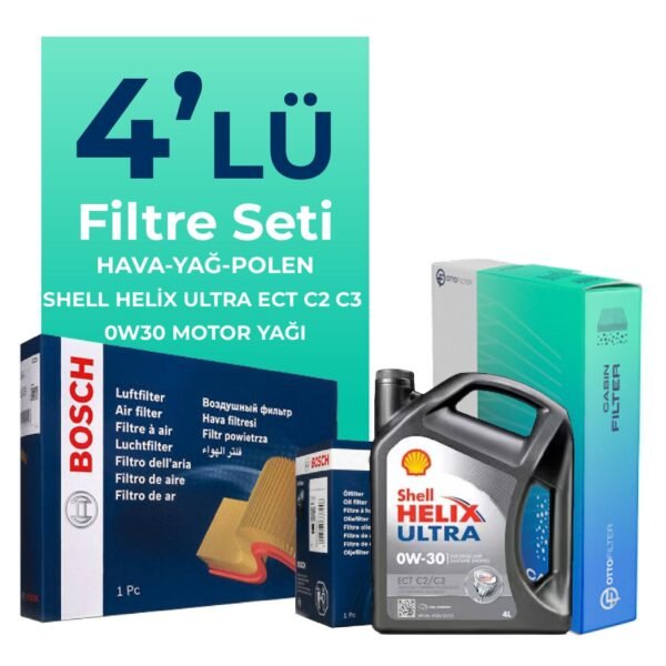BOSCH Peugeot 308 1.6 BlueHDi Dizel Filtre Bakım Seti Shell Motor Yağlı (2014-2018) 4 Lü