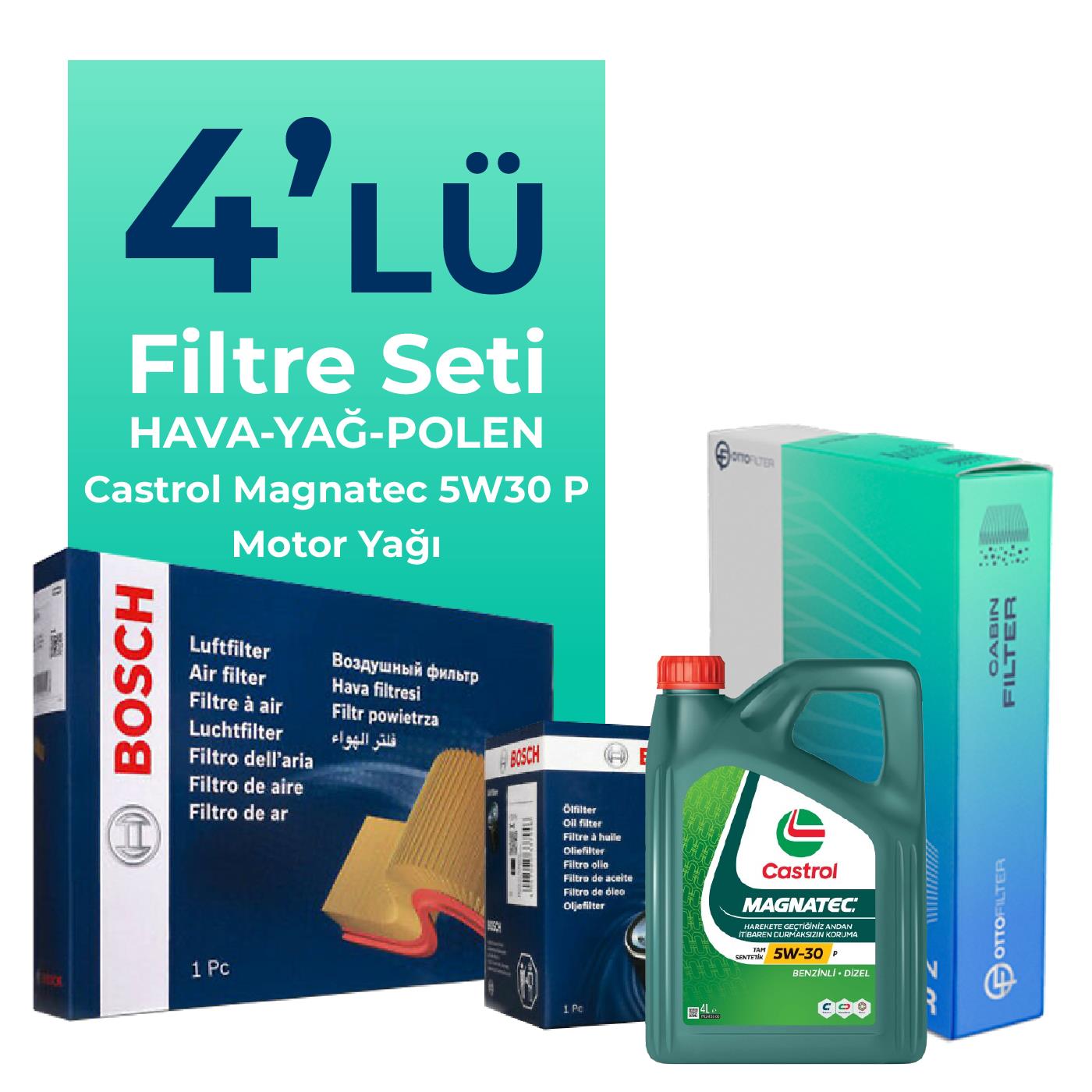 Bosch Peugeot 408 1.2 Benzin Filtre Bakım Seti Castrol Motor Yağlı (2023-2025) 4 Lü
