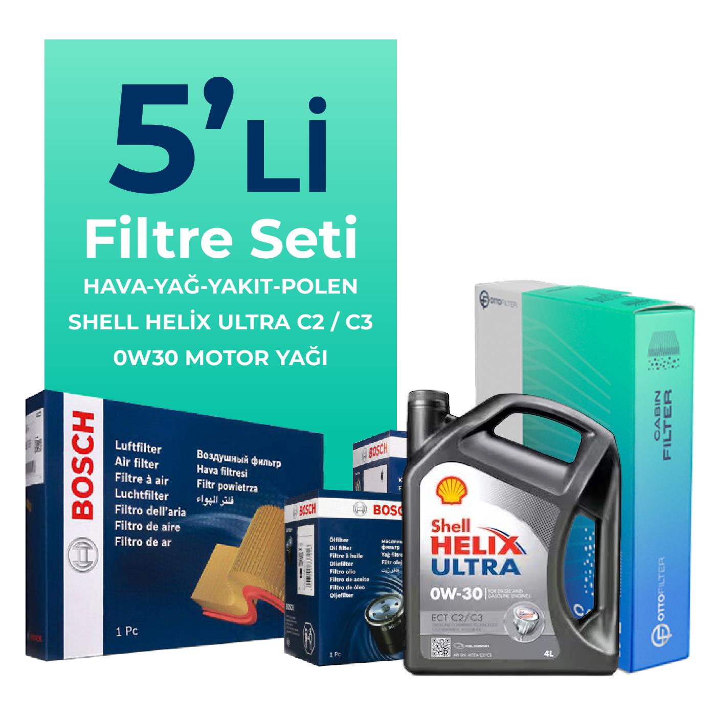 BOSCH Peugeot 508 1.6 BlueHDi Dizel Filtre Bakım Seti Shell Motor Yağlı (2014-2018) 5 Li