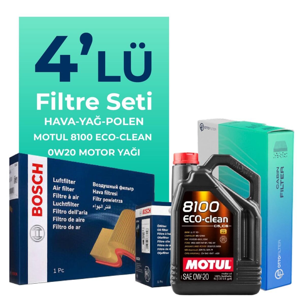BOSCH Seat Leon 1.5 TSi Filtre Bakım Seti Motul Motor Yağlı (2020-2024) 4 Lü - Görsel 1