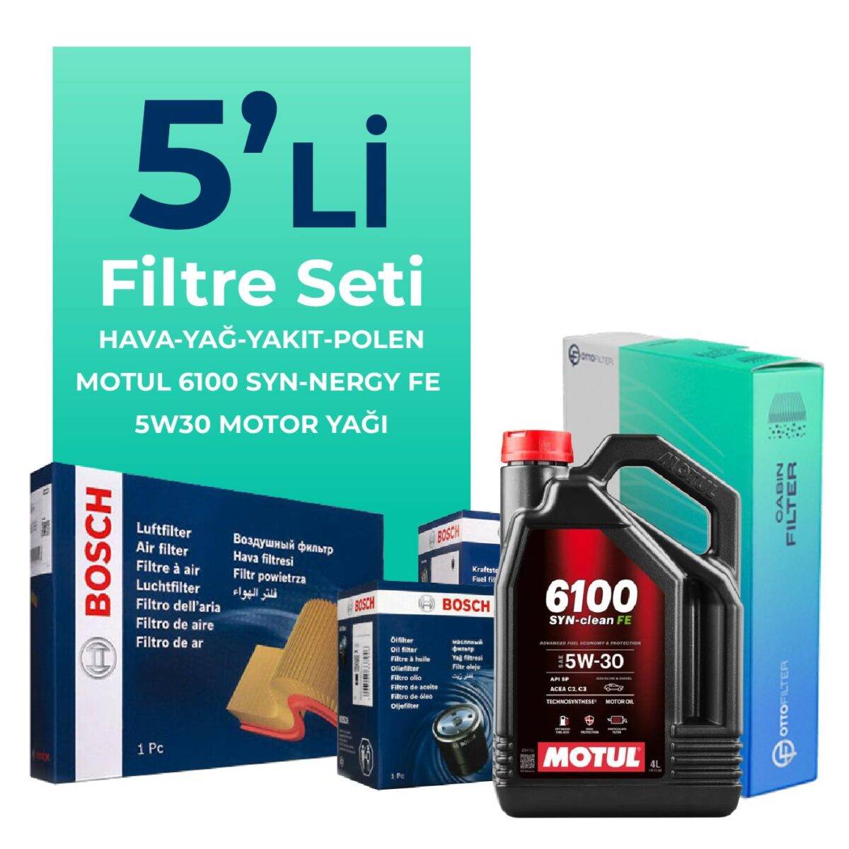 BOSCH Seat Leon 1.6 Dizel Filtre Bakım Seti Motul Motor Yağlı (2010-2012) 5 Li - Görsel 1