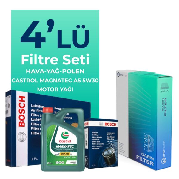 BOSCH Skoda Rapid 1.2 TSi Filtre Bakım Seti Castrol Motor Yağlı (2013-2015) 4 Lü