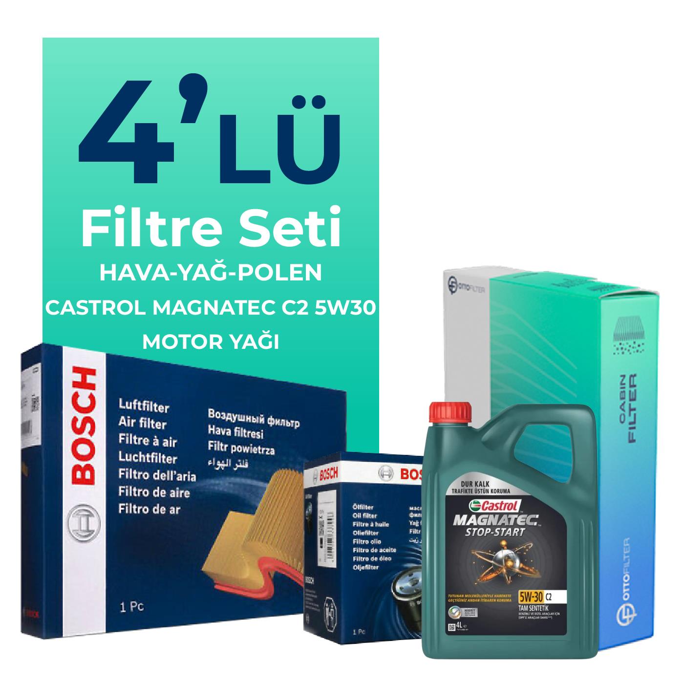 BOSCH Toyota Auris 1.4 Dizel Filtre Bakım Seti Castrol Motor Yağlı (2013-2018) 4 Lü