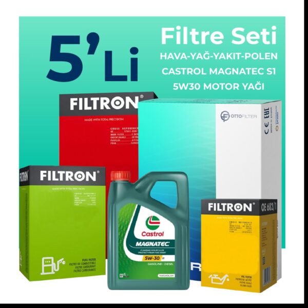 Filtron Alfa Mito 1.3 Dizel Filtre Bakım Seti Castrol Motor Yağlı (2009-2018) 5 Li