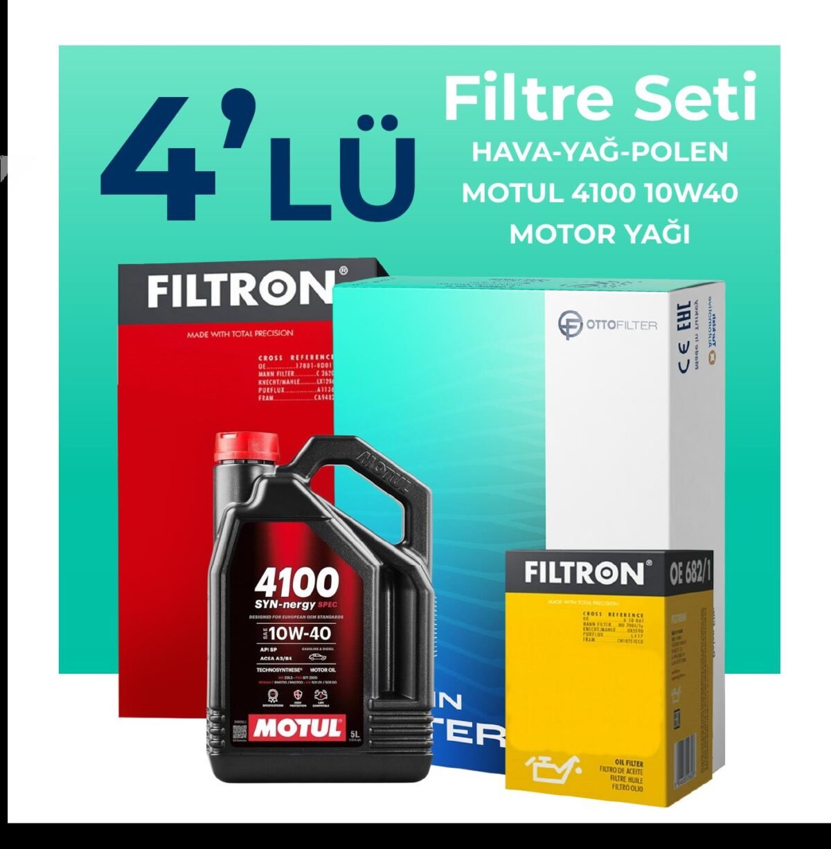 Filtron Alfa Romeo 147 1.6 TS Filtre Bakım Seti Motul Motor Yağlı (2001-2010) 4 Lü - Görsel 1
