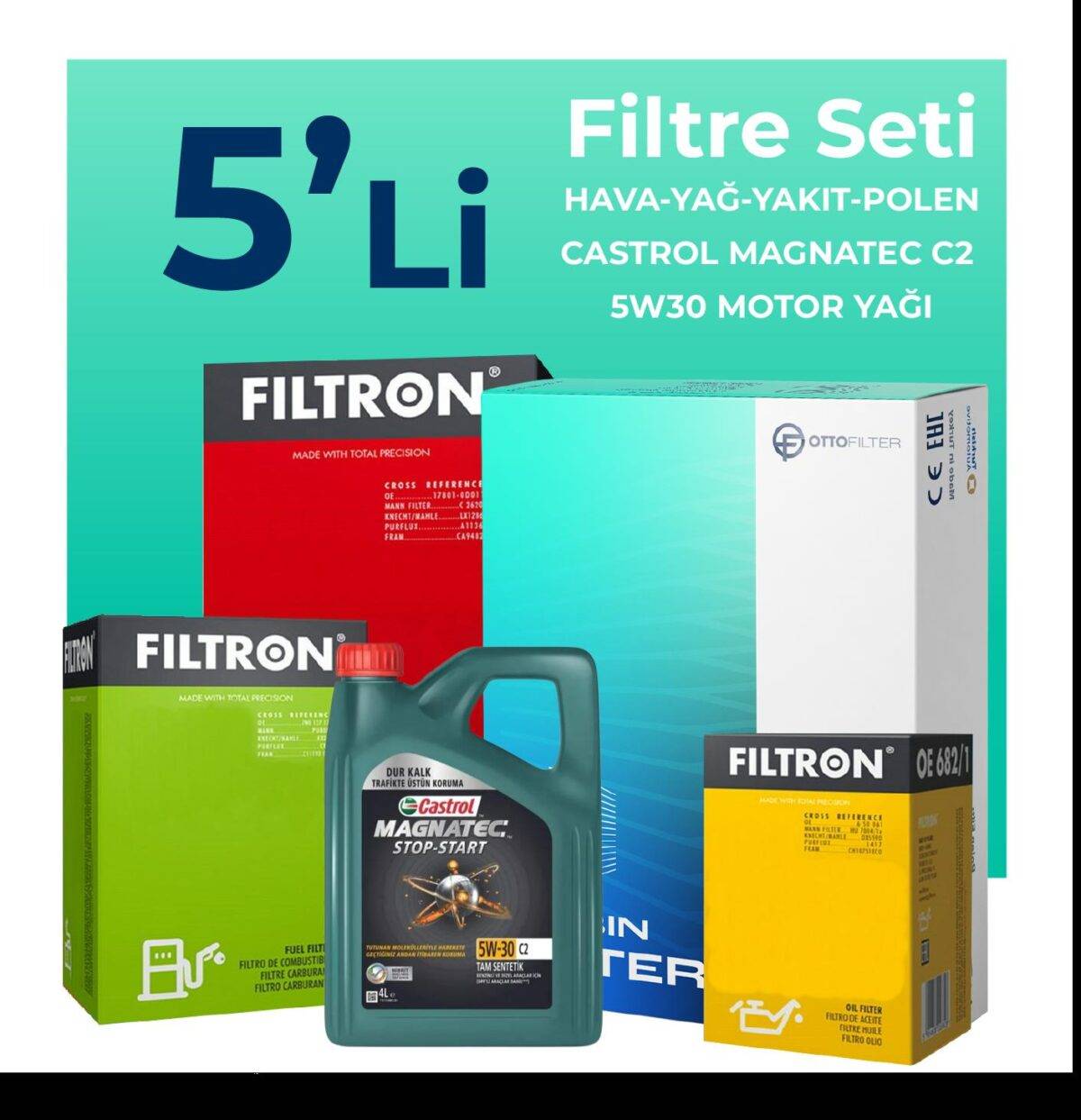 Filtron Citroen C4 Grand Picasso 1.6 Dizel Filtre Bakım Seti Castrol Motor Yağlı (2012-2018) 5 Li - Görsel 1