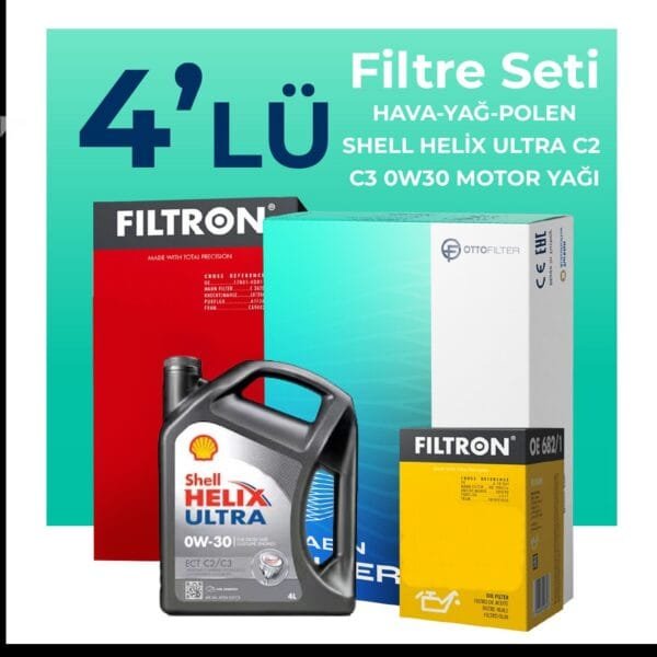 Filtron Citroen DS4 1.6 Benzinli Filtre Bakım Seti Shell Motor Yağlı (2011-2018) 4 Lü