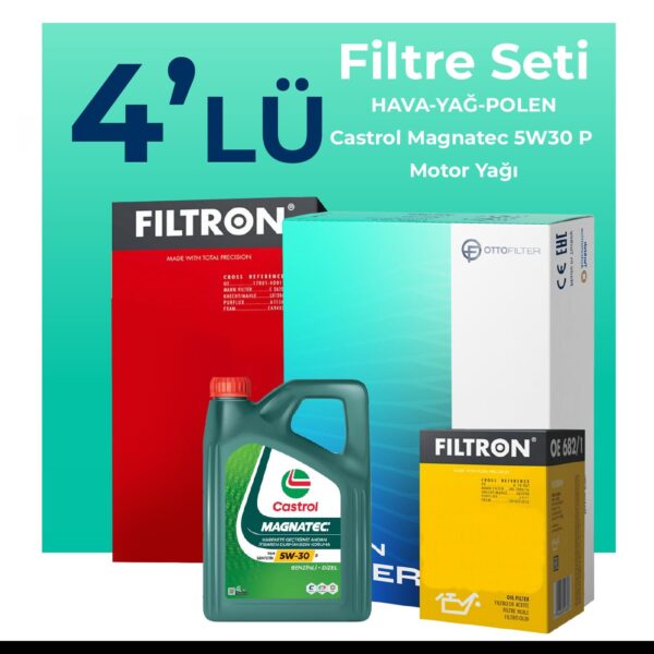 Filtron CitroenDS3 1.2 Turbo Benzinli Filtre Bakım Seti Castrol Motor Yağlı (2010-2016) 4 Lü