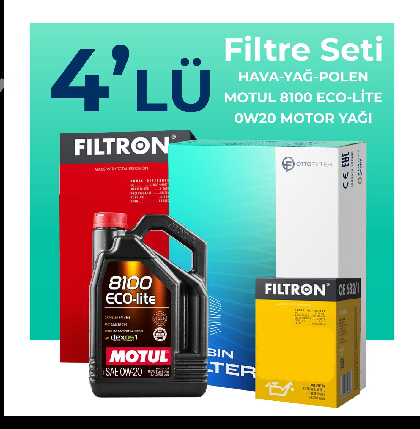 Filtron Dacia Jogger 1.0 Benzinli Filtre Bakım Seti Motul Motor Yağlı (2022-2025) 4 Lü