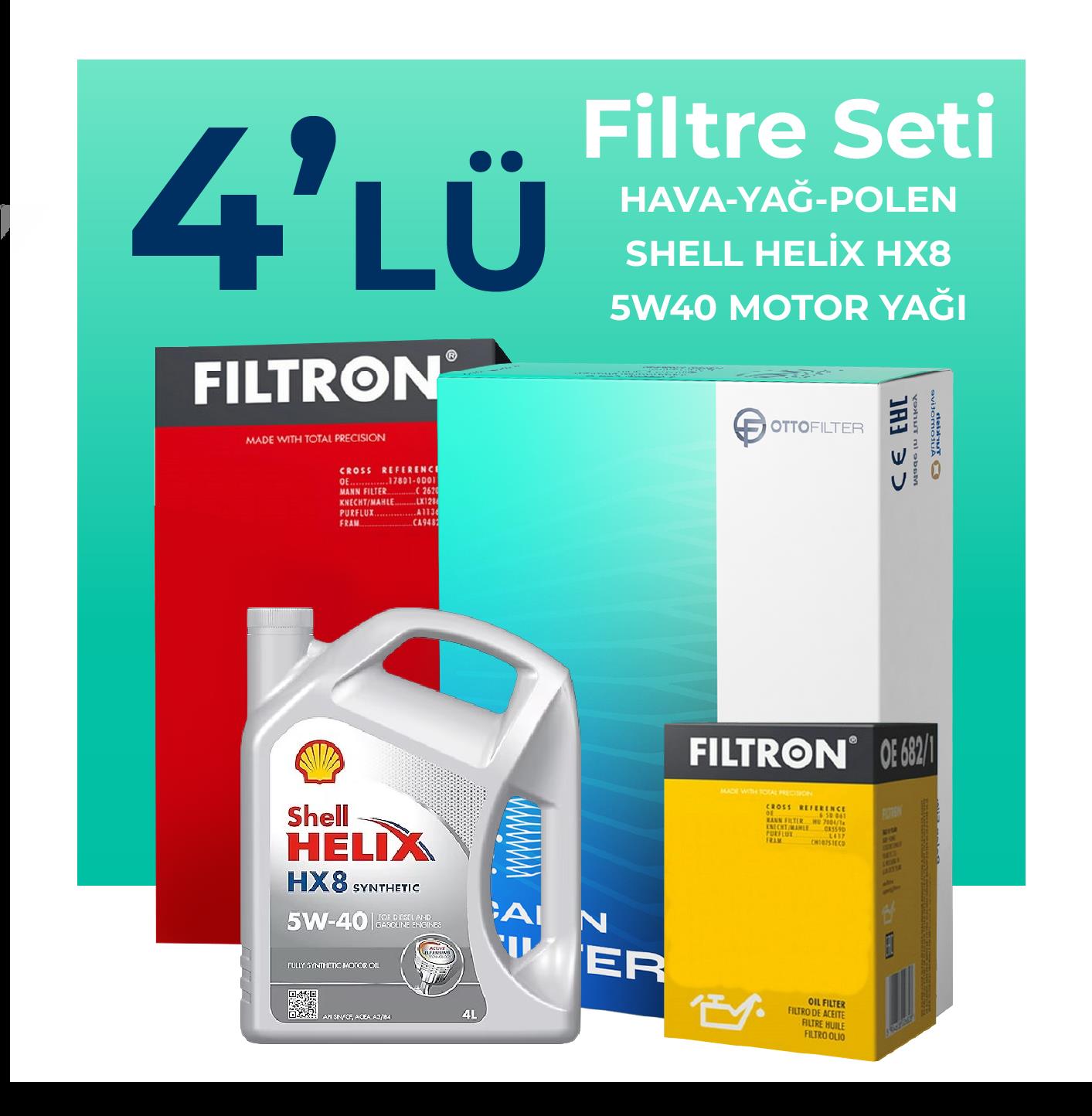 Filtron Fiat Panda 1.2 Benzinli Filtre Bakım Seti Shell Motor Yağlı (2012-2021) 4 Lü