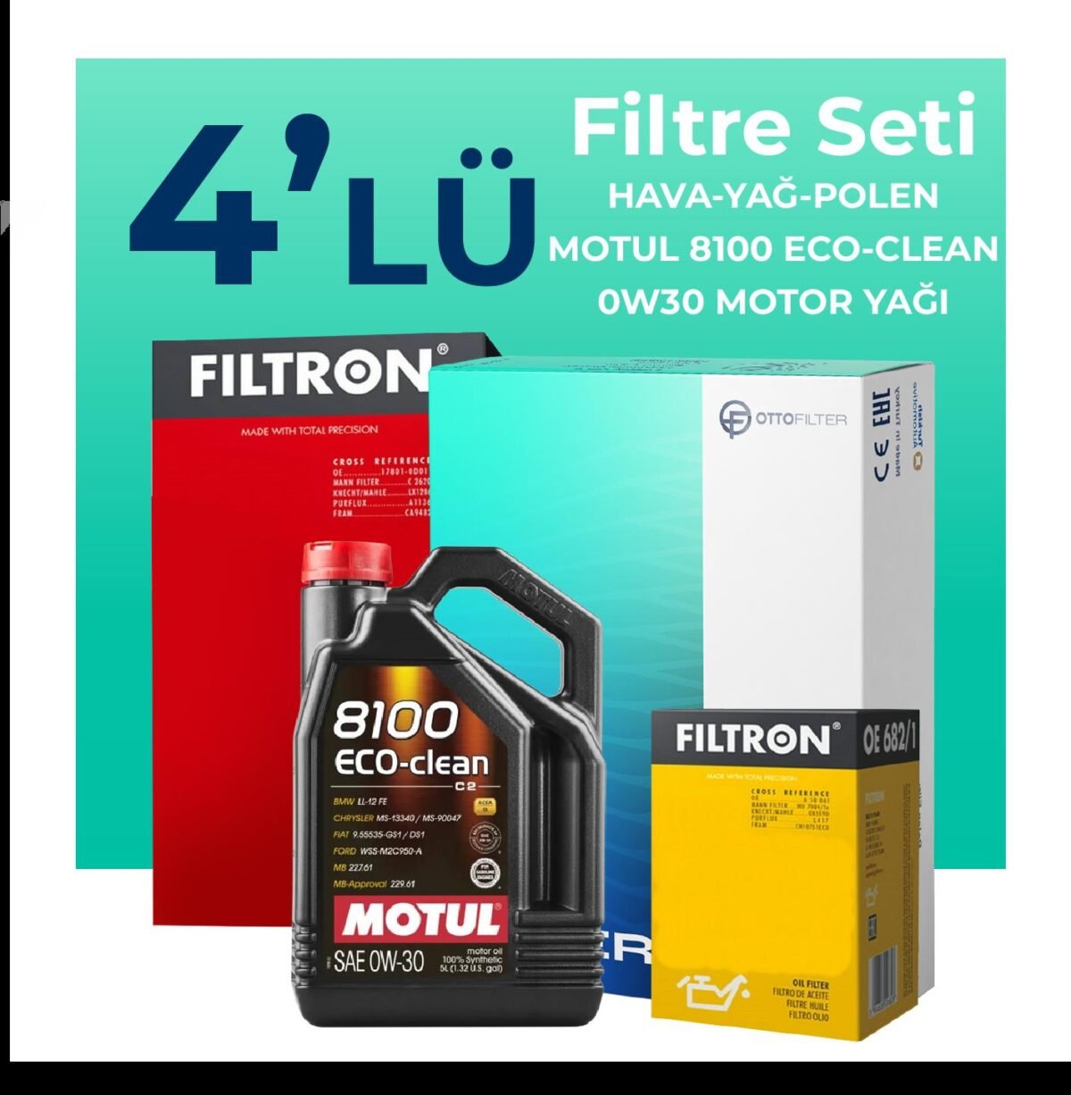 Filtron Ford Connect 1.5 Dizel Filtre Bakım Seti Motul Motor Yağlı (2013-2019) 4 Lü - Görsel 1