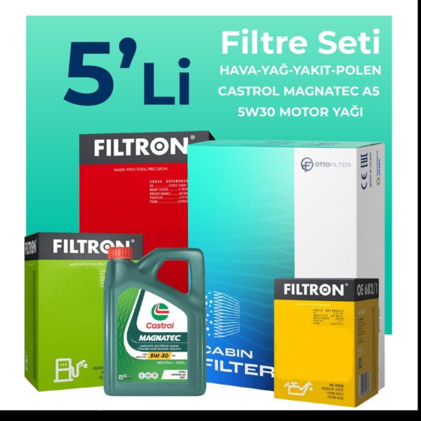 Filtron Ford Fiesta 1.4 Dizel Filtre Bakım Seti Castrol Motor Yağlı  (2002-2008) 5 Li