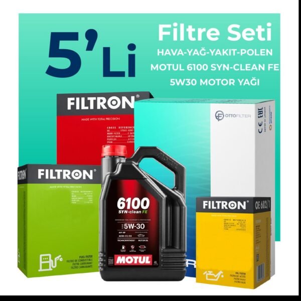 Filtron Ford Fiesta 1.6 Dizel Filtre Bakım Seti Motul Motor Yağlı (2004-2008) 5 Li