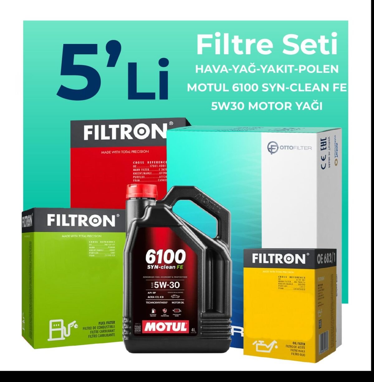 Filtron Ford Fusion 1.6 Dizel Filtre Bakım Seti Motul Motor Yağlı (2004-2012) 5 Li - Görsel 1