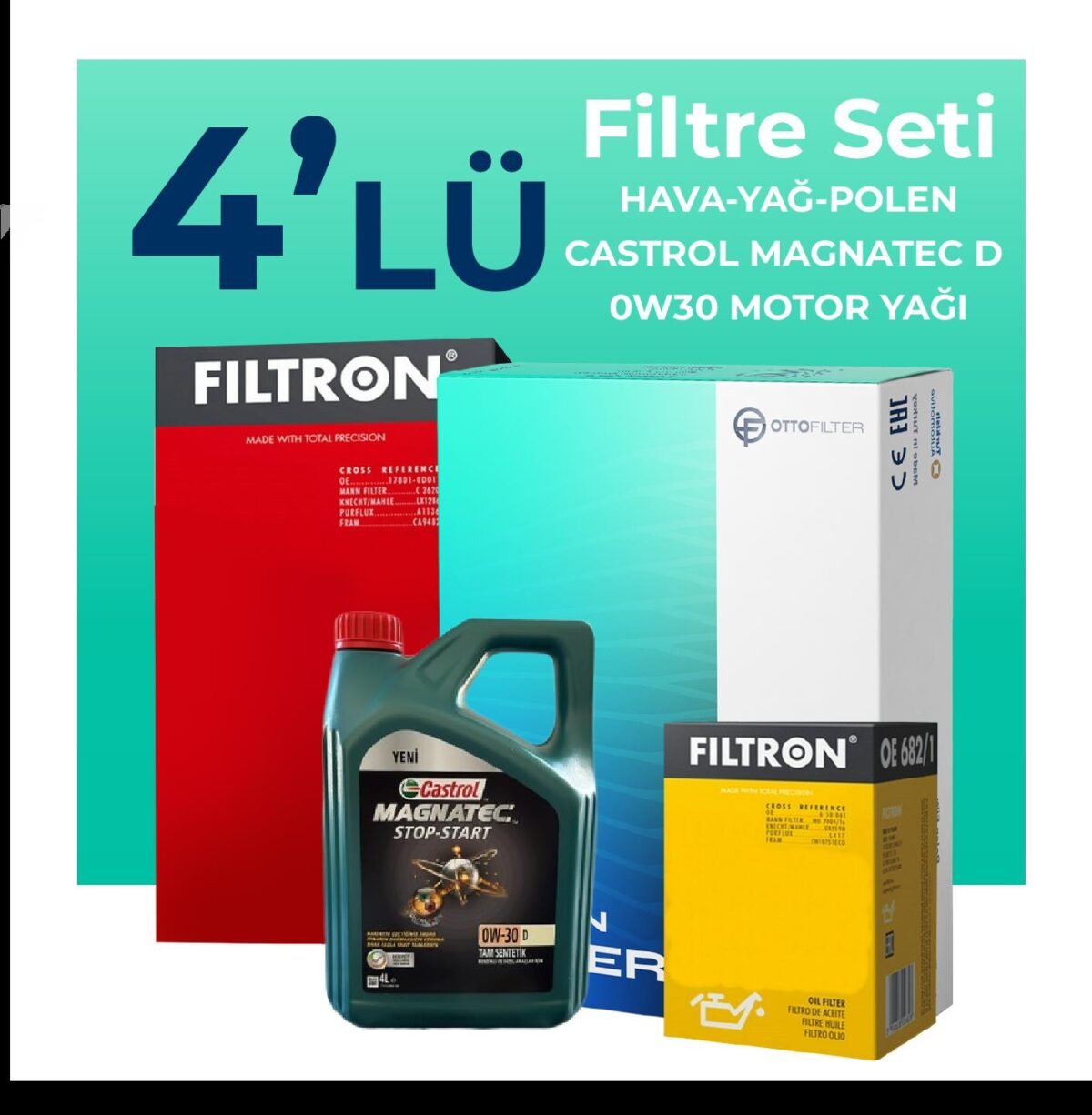 Filtron Ford Ranger 2.0 EcoBlue Filtre Bakım Seti Castrol Motor Yağlı (2019-2022) 4 Lü - Görsel 1