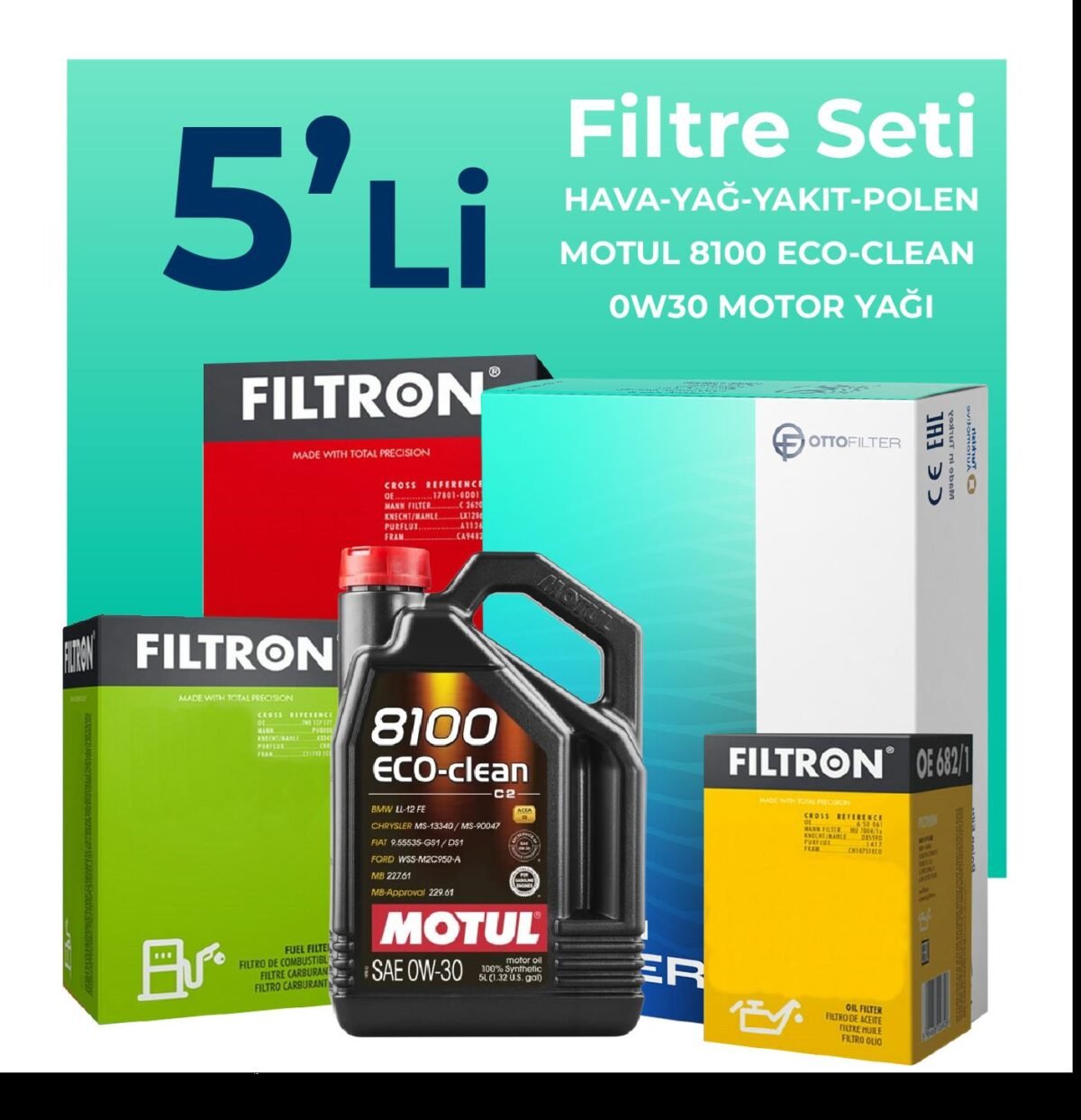 Filtron Ford Tourneo Custom 2.0 Dizel Filtre Bakım Seti Motul Motor Yağlı (2015-2023) 5 Li - Görsel 1