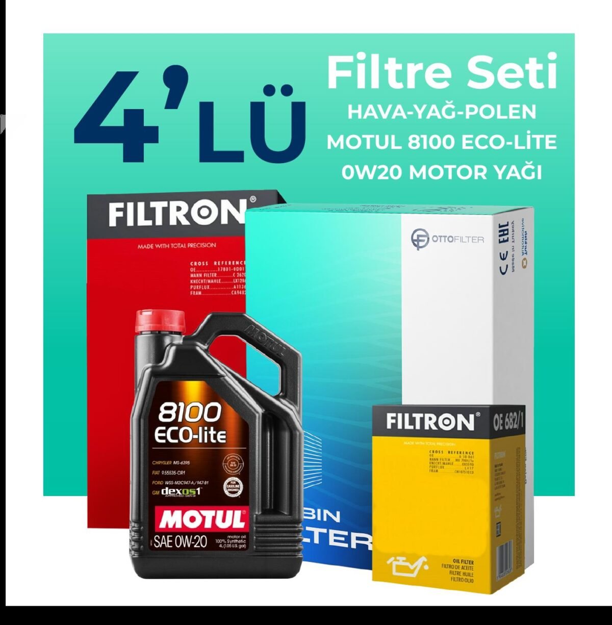 Filtron Honda Civic 1.6 Benzin Fb7 Filtre Bakım Seti Motul Motor Yağlı (2012-2017) 4 Lü - Görsel 1