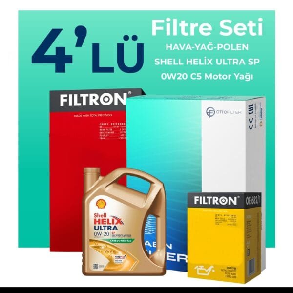 Filtron Honda Civic 1.6 Benzin FC5 Filtre Bakım Seti Shell Motor Yağlı (2016-2021) 4 Lü
