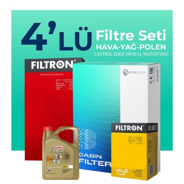 Filtron Honda Civic 1.6 Dizel Filtre Bakım Seti Castrol Motor Yağlı (2018-2021) 4 Lü