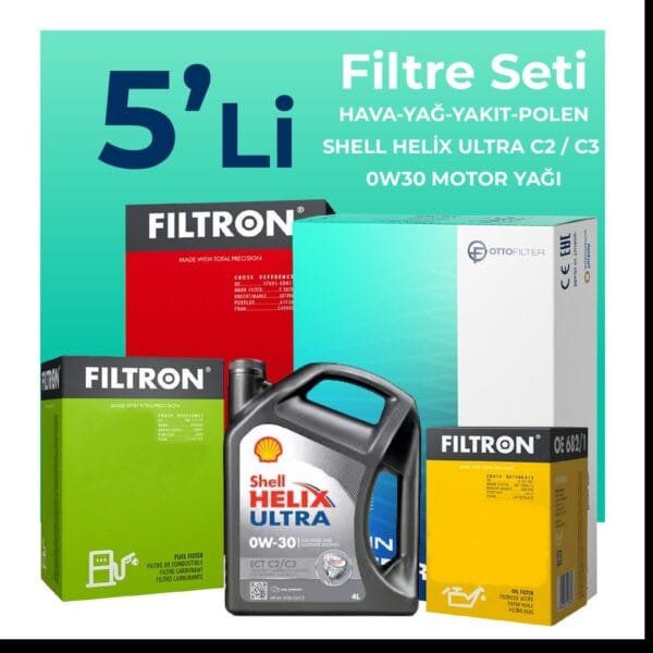 Filtron Honda Civic 1.6 Dizel Filtre Bakım Seti Shell Motor Yağlı (2018-2021) 5 Li